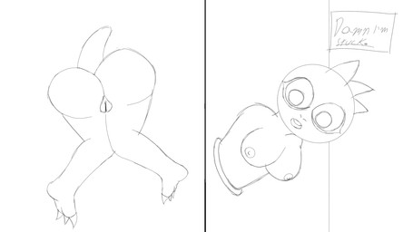 anthro female solo through_wall zplayer deltarune undertale_(series) monster_kid 16:9 hi_res monochrome sketch tagme widescreen
