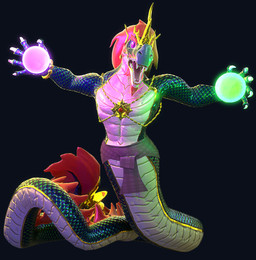 anthro apode asian_clothing biped clothed clothing gold_(metal) gold_jewelry hair horn horn_jewelry jewelry legless male muscular muscular_male orb partially_clothed scales serpentine solo split_form standing farionelle asian_mythology mythology draconcopode hybrid lamia naga phayanaga reptile scalie snake 3d_(artwork) colored digital_media_(artwork)