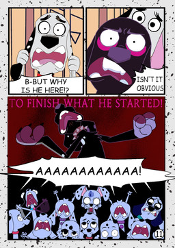 black_body black_collar black_fur black_nose black_spots blue_collar collar dialogue female feral floppy_ears freckled_face freckles fur heterochromatic_ears male pink_inner_ear purple_spots red_collar speech_bubble spots star text toony white_body white_ears white_fur white_spots redundantmodule 101_dalmatian_street 101_dalmatians disney background_character dallas_(101_dalmatians) dante_(101_dalmatians) dawkins_(101_dalmatians) deepak_(101_dalmatians) deja_vu_(101_dalmatians) destiny_(101_dalmatians) dylan_(101_dalmatians) triple_d_(101_dalmatians) canid canine canis dalmatian domestic_dog mammal comic english_text hi_res