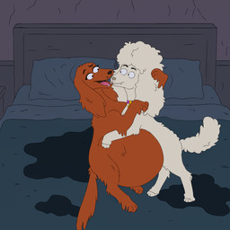 abdominal_bulge ambiguous_gender ambiguous_prey belly big_belly cuddling duo female female/female feral feral_on_feral hug huge_belly looking_at_another open_mouth oral_vore predator/prey vore ashantihyena housebroken cherry_(housebroken) honey_(housebroken) bird_dog canid canine canis domestic_dog hunting_dog irish_setter mammal poodle setter 1:1 absurd_res hi_res