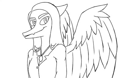 anthro clothed clothing eye_roll feathered_wings feathers female hair jewelry long_hair long_snout necklace pupils simple_background slit_pupils snout solo white_background wings crezz_crow cavemanon_studios goodbye_volcano_high ko_op_(game_developer) snoot_game fang_(gvh) prehistoric_species pterosaur reptile scalie 16:9 animated monochrome widescreen