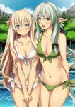 bikini blonde_hair blue_eyes blush breasts clothing duo female front-tie_bikini front-tie_clothing front-tie_swimwear green_eyes green_hair hair humanoid_pointy_ears long_hair looking_at_viewer medium_breasts navel not_furry outside pointy_ears side-tie_bikini side-tie_clothing side-tie_swimwear smile standing string_bikini swimwear two-piece_swimsuit water white_bikini white_clothing white_swimwear garimpeiro goblin_slayer high_elf_archer_(goblin_slayer) priestess_(goblin_slayer) elf humanoid mammal digital_media_(artwork) hi_res