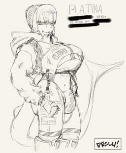 anthro boots breasts bulge clothing fin fingerless_gloves footwear gloves gynomorph hair handwear intersex jacket legwear leotard markings shark_tail shoes solo thigh_highs topwear declu platina_(declu) fish marine shark absurd_res hi_res monochrome sketch watermark