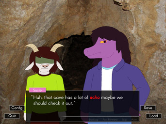 adolescent anthro bottomwear brown_hair cave clothing covered_eyes duo female fur green_clothing hair horn jacket pants pattern_clothing pink_nose purple_body purple_eyes striped_clothing stripes text text_box topwear white_body white_clothing white_fur yellow_sclera young creamandbigstan deltarune echo_(game) echo_(series) echo_project kris_where_are_we undertale_(series) kris_dreemurr susie_(deltarune) bovid caprine goat mammal monster reptile scalie 2025 crossover english_text meme nonbinary_(lore)
