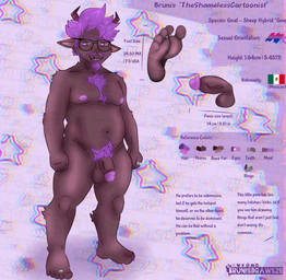 5_fingers 5_toes accessory anthro balls barefoot belly bisexual_pride_colors cheek_tuft chest_tuft curly_hair digit_ring eyebrows eyewear facial_hair facial_tuft fangs feet fingers flag fluffy fluffy_arms fluffy_hair fluffy_legs foot_fetish foot_focus fur genitals glans glasses glitch goat_ears goatee hair horizontal_pupils horn humanoid_feet humanoid_genitalia humanoid_penis information information_board jewelry lgbt_pride lights male mexico navel neck_tuft nipples nude penis pink_glans pink_nipples pink_tongue plantigrade pride_colors pubes pupils purple_body purple_eyes purple_fur purple_hair ring shadow size_difference slightly_chubby smaller_male smile soles solo star teeth text toe_ring toes tongue tuft brunisdraws brunis_(brunisdraws) bovid caprine hybrid mammal sheep-goat absurd_res colored english_description english_text full-length_portrait hi_res model_sheet portrait shaded signature