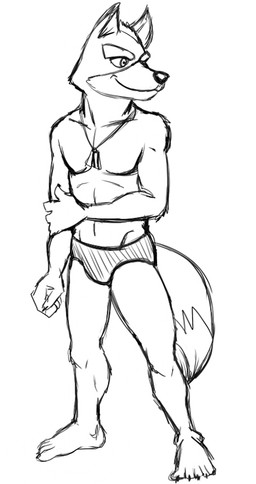 anthro barefoot briefs briefs_only clothed clothing dog_tags feet jewelry male necklace simple_background smile solo topless topless_anthro topless_male underwear underwear_only white_background thegreatmatsutzu nintendo star_fox fox_mccloud canid canine fox mammal monochrome sketch
