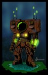 armor glowing hand_on_leg headlights lights logo machine metal not_furry power_armor ranged_weapon rocket rocket_launcher rust shoulder_missiles simple_background spacesuit standing text weapon masterzoroark666 factorio risk_of_rain wube_software engineer_(risk_of_rain) humanoid robot robot_humanoid alpha_channel artist_logo artist_name cel_shading full-length_portrait hi_res portrait shaded signature