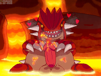 4_fingers balls big_balls big_penis biped bodily_fluids breath cave cavern countershading cum cum_on_belly cum_on_body cum_on_hand cum_on_penis cum_on_self cumshot detailed_background ejaculation erection feral fingers front_view genital_fluids genitals hands-free heart_symbol humanoid_genitalia humanoid_penis lava lava_cum light looking_at_viewer lying male non-mammal_balls on_back open_mouth open_smile penis presenting presenting_penis reclining red_body sharp_teeth smile solo spikes tan_body tan_countershading teeth unusual_bodily_fluids unusual_cum unusual_genital_fluids yellow_eyes yellow_sclera conditional_dnp phosaggro nintendo pokemon generation_3_pokemon groudon legendary_pokemon pokemon_(species) 2020 4:3 cel_shading dated digital_media_(artwork) lighting pixel_(artwork) shaded