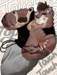 2024 anthro barazoku big_muscles biped brown_body brown_fur canid canine canis fur hi_res kagyo_kagyo looking_at_viewer male mammal muscular muscular_anthro muscular_male pecs smile smiling_at_viewer solo white_body white_fur wolf