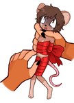 anthro blood bodily_fluids crying cutting cutting_clothing female gift_wrapped male male/female peril predator/prey scared size_difference solo tears young oddsandends mammal mouse murid murine rodent hi_res