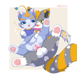 4_fingers 4_toes animal_genitalia animal_penis anus balls bell bell_collar blue_body blue_eyes blue_fur blush bodily_fluids chair_position clitoris collar cum cum_in_vagina cum_inside duo eye_contact eyelashes feet feline_genitalia feline_penis female female_on_top feral fingers fluffy_balls from_behind_position fur genital_fluids genitals glistening glistening_genitalia glistening_vulva green_eyes grey_body grey_fur half-closed_eyes hand_on_hand heart_symbol inner_ear_fluff jewelry looking_at_another male male/female markings narrowed_eyes neck_tuft on_top open_mouth open_smile orange_body orange_fur pawpads penetration penile penile_penetration penis penis_in_vagina pink_nose pink_penis sex simple_background smile spread_legs spreading tail teeth toes tuft vaginal vaginal_fluids vaginal_penetration vulva whiskers white_body white_fur yellow_markings zyuuniie league_of_legends riot_games tencent slinky_(cookid) yuumi_(lol) calico_cat domestic_cat felid feline felis mammal 1:1 absurd_res hi_res shaded signature