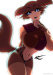 anthro backlighting breasts brown_body brown_fur cheek_tuft clothing facial_tuft female fur light looking_at_viewer midriff navel simple_background solo tuft underwear white_background jaff96 beastars juno_(beastars) canid canine canis mammal wolf 2021 alternate_version_at_source hi_res lighting signature