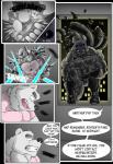 anthro bear canid canine canis clothing comic dialogue duo english_text frostbite_(rubberbuns) hi_res ice jackal latex male mammal mind_control muscular muscular_male obsidian_(rubberbuns) pecs polar_bear rubberbuns speech_bubble text ursine wolf