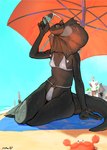 anthro beach bikini biped black_body breasts camel_toe clothing detailed_background eyewear female frill_(anatomy) frill_piercing furgonomics furry-specific_piercing group nipple_outline piercing ring_piercing seaside swimwear two-piece_swimsuit bebebebebe agamid frilled_lizard lizard reptile scalie 2023 digital_media_(artwork) hi_res