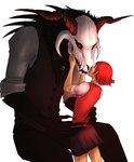 anthro black_body black_fur bone bottomwear claws clothing duo female fur hair holding_face horn human_on_anthro interspecies kissing larger_male male male/female red_eyes red_hair romantic romantic_couple simple_background size_difference skirt skull skull_head smaller_female smaller_human spines suit white_background peregr1ne the_ancient_magus_bride chise_hatori elias_ainsworth human mammal monster hi_res