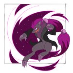 absurd_res claws clothing coat generation_5_pokemon hair hi_res jester_(overgrown_lizards) magic neck_tuft nintendo ouroborotter pokemon pokemon_(species) purple_claws purple_eyes purple_hair shiny_pokemon topwear tuft zoroark