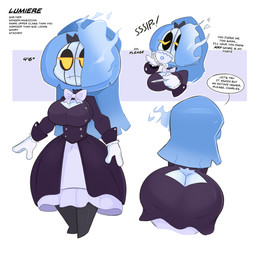 anthro big_breasts big_butt breasts butt butt_window cleavage cleavage_cutout clothed clothed_female clothing container cup cutout dress female fire flaming_hair hair hair_over_eye pokemorph pseudo_hair shortstack shortstack_female solo tea_cup text thick_thighs wide_hips kilinah nintendo pokemon fan_character lumiere_chandelle_(shocksauce) chandelure generation_5_pokemon ghost humanoid pokemon_(species) spirit 2025 digital_media_(artwork) english_text hi_res model_sheet