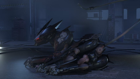 animal_genitalia anus black_body canine_genitalia detailed_background feral genitals lying machine male multicolored_body on_model on_side solo flowrednow russy_(artist) konami metal_gear metal_gear_rising:_revengeance platinumgames blade_wolf robot robot_feral 3d_(artwork) digital_media_(artwork)