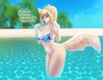 absurd_res alternate_species anthro beach bikini blonde_hair bottomless breasts butt canid canine cleavage clothed clothing digital_media_(artwork) english_text female fox fox_samus_aran fur hair hi_res inviting looking_at_viewer mammal metroid mostly_nude naturally_censored nintendo palm_tree plant samus_aran seaside shaded side_view solo speech_bubble swimwear text tree tropical two-piece_swimsuit undressing water wyla yellow_body yellow_fur zero_suit