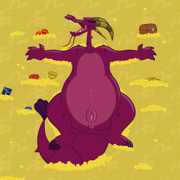 anthro anus butt butt_from_the_front eyes_closed female genitals lying on_back open_mouth purple_body solo spread_legs spreading tail treasure treasure_chest treasure_hoard vulva sharkinwaves 20th_century_fox bartok_the_magnificent don_bluth mythology ludmilla_(bartok) dragon mythological_creature mythological_scalie scalie 1:1 hi_res