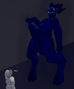 ambiguous_gender armor balls bared_teeth beckoning belly bent_legs big_balls big_penis blue_body blue_eyes blue_horn blue_mouth blue_penis blue_skin bodily_fluids claws dark_blue_skin digitigrade duo ellipsis genital_fluids genitals gesture glowing glowing_eyes glowing_mouth grin hand_gesture headgear helmet hooves horn huge_balls huge_penis knight leaking_precum leaned_back looking_down looking_up male multi_eye penis pointing pointing_down precum presenting presenting_penis purple_precum ridged_penis sharp_teeth simple_background size_difference smile smoke teeth teeth_showing text toothy_smile warrior anoelotl dungeons_and_dragons hasbro wizards_of_the_coast humanoid monster nightwalker_(species) shadow_creature undead 5:6 digital_drawing_(artwork) digital_media_(artwork) hi_res shaded