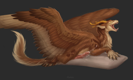 ahegao bodily_fluids brown_body brown_claws brown_feathers brown_fur claws cum ejaculation erection eye_roll feather_markings feathered_wings feathers feral fur fur_markings genital_fluids genitals grey_background grinding horn humping knot looking_pleasured male markings masturbation messy orgasm orgasm_face penis pillow pillow_humping pink_knot pink_penis pink_tongue saliva simple_background solo teeth tongue tongue_out wet wings yellow_horn conditional_dnp ztalex mythology dragon furred_dragon furred_scalie mythological_creature mythological_scalie scalie hi_res