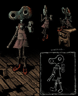 ambiguous_gender clothed clothing drawer dress ellipsis floor footwear for_a_head fully_clothed grey_body loading_screen machine not_furry shoes sitting solo standing walking wind-up_doll wind-up_key wind-up_toy wood wood_floor plastiboo furniture_(plastiboo) humanoid robot 2d_animation animated