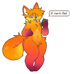 3_fingers 3_toes ambiguous_gender anthro arm_tuft biped cheek_tuft circle_eyebrows crotch_tuft ear_tuft electronics eyebrows facial_tuft featureless_crotch feet fingers fluffy fluffy_tail front_view fur gradient_fur holding_object holding_phone markings neck_tuft nude_ambiguous nude_anthro open_mouth orange_body orange_fur paws phone purple_eyes purple_markings shoulder_tuft simple_background slightly_chubby slightly_chubby_ambiguous slightly_chubby_anthro snout solo standing swirl_eyes tail tail_tuft text thick_thighs toes tuft myradoesstuff firefox mozilla kit_(mozilla_firefox) canid canine fox mammal absurd_res colored digital_drawing_(artwork) digital_media_(artwork) english_text hi_res