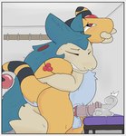 ampharos anal animal_genitalia animal_penis balls blurr_(xurora) blush blush_lines bodily_fluids catch_condom clenched_teeth condom cum drooling duo ejaculation equine_genitalia equine_penis feral filled_condom finger_in_mouth flowerbud generation_2_pokemon genital_fluids genitals heart_eyes heart_symbol hi_res looking_pleasured male male/male nintendo penis pokemon pokemon_(species) saliva sex sexual_barrier_device sobel_(xurora) stealth_sex teeth typhlosion wearing_condom