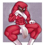 anthro border bulge clothing dark_body dark_face dark_skin detailed_bulge fur genital_outline genitals gloves handwear looking_at_viewer male muscular muscular_male navel nipples outside_border penis penis_outline red_body red_fur simple_background solo underwear white_border oboii sega sonic_the_hedgehog_(series) knuckles_the_echidna echidna mammal monotreme 1:1 absurd_res hi_res