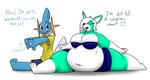 2021 3_toes 4_fingers aliasing amphibian anthro anthrofied asking asking_another athletic athletic_anthro athletic_female barefoot belly big_belly big_breasts biped black_eyes black_nose black_text blue_body blue_bottomwear blue_bra blue_clothing blue_emanata blue_fin blue_shorts blue_skin blue_text blue_underwear bottomwear bra breasts canid canine cheek_gills cleavage clothed clothed_anthro clothed_female clothing color_coded_text colored compliment countershade_face countershade_neck countershade_skin countershade_torso countershading cracking cracking_knuckles cynthia_(cyclone29) deep_navel dialogue digital_drawing_(artwork) digital_media_(artwork) duo emanata english_text exclamation_point exercise external_gills eyelashes eyes_closed feet female female_anthro fin fingers flexible fox front_view full-length_portrait fur generation_3_pokemon gills gloves_(marking) green_body green_ears green_fur hair hair_over_eye head_fin head_gills interjection leg_markings loray_(thatoneaceguy) mammal markings midriff mudkip navel nintendo non-mammal_breasts non-mammal_navel obese obese_anthro obese_female one_eye_obstructed open_mouth open_smile orange_gills overweight overweight_anthro overweight_female pawpads pink_tongue pokemon pokemon_(species) pokemorph portrait red_mouth shaded shirt shorts simple_background skimpy smile socks_(marking) speech_bubble splits spread_legs spreading straight_legs tail tail_fin talking_to_another text thatoneaceguy thick_thighs toes tongue topwear underwear white_background white_body white_countershading white_hair white_inner_ear white_markings yellow_clothing yellow_shirt yellow_topwear