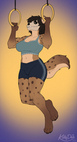 anthro biped bone bottomwear breasts bulge claws clothed clothed_anthro clothing countershade_torso countershading feet fingers front_view fully_clothed fully_clothed_anthro fur gynomorph hair intersex navel simple_background skull skull_head solo spots tail toes topwear kittydee hyena mammal 2026 digital_drawing_(artwork) digital_media_(artwork) hi_res