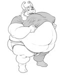 2_horns anthro beard belly big_belly big_butt big_moobs big_nipples bulge butt clothing facial_hair footwear hair horn huge_belly long_ears long_hair male moobs musclegut muscular navel nipple_outline nipples obese obese_anthro obese_male open_mouth overweight overweight_anthro overweight_male shirt simple_background socks solo t-shirt thick_thighs tight_clothing tight_shirt tight_topwear topwear underwear white_background white_clothing white_underwear analon_(artist) sharkstomeatyou undertale_(series) asgore_dreemurr bovid caprine goat mammal greyscale hi_res monochrome