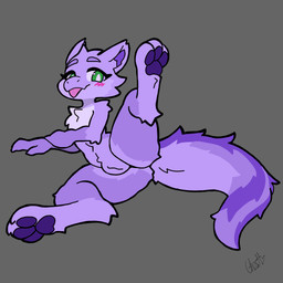 anthro female fluffy fur genitals green_eyes pawpads presenting presenting_vulva purple_body purple_fur solo tongue tongue_out vulva ghostlymatters june_(ghostlymatters) furred_kobold furred_scalie kobold scalie