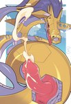 animal_genitalia anus bodily_fluids cum cumshot ejaculation erection feral genital_fluids genital_slit genitals male penis serpentine solo tongue tongue_out quinto bandai_namco digimon digimon_(species) metalseadramon absurd_res hi_res