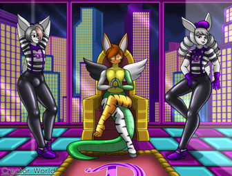 accessory anthro black_clothing black_latex black_leggings black_legwear brown_hair bulge chair city city_background clothed clothed_anthro clothed_male clothing crossed_legs crossgender femboy footwear ftm_crossgender fur furniture garter gloves glowing glowing_eyes green_body grey_body grey_fur grey_hair group hair hand_on_bulge handwear hooves latex latex_clothing latex_gloves latex_handwear latex_leggings latex_legwear leggings legwear male mime multicolored_body multicolored_hair nude_anthro nude_male null_bulge orange_body pattern_clothing pattern_shirt pattern_topwear pink_hair purple_clothing purple_footwear purple_gloves purple_handwear purple_latex purple_shoes red_eyes scut_tail shirt shoes short_tail striped_body striped_clothing striped_shirt striped_topwear stripes tail throne topwear trio two_tone_hair wearing_hat white_body wings yellow_body yellow_sclera creator_world_(artist) dissonance_(segariddle1990) emilie_clovis floreffe_clovis chimera lagomorph latex_creature leporid mammal rabbit 2024 hi_res story story_in_description brother_(lore) brother_and_sister_(lore) sibling_(lore) sister_(lore)