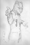 5_fingers anthro cigarette claws clothed clothing coat eyewear finger_gun fingers fully_clothed gesture glasses hand_gesture holding_object hooked_eyewear looking_aside looking_at_viewer male necktie raised_tail smoke smoking solo stripes suit tail topwear grentain felid mammal pantherine tiger greyscale monochrome sketch