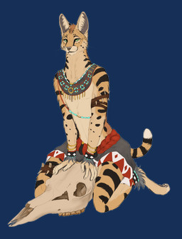 anthro black_spots brown_body brown_fur fur green_eyes jewelry male simple_background sitting sitting_on_skull solo spots transparent_background tribal tribal_clothing tribal_jewelry skullsbesan kalshan_(purrma) felid feline mammal serval 2025 absurd_res alpha_channel hi_res