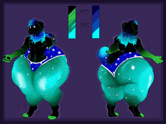 anthro big_butt butt clothed clothing cosmic_hair ethereal_hair fur hair huge_butt huge_hips huge_thighs hyper hyper_butt hyper_thighs male simple_background solo star tail thick_thighs underwear underwear_between_buttocks wide_hips hyenahavoc canid canine mammal 4:3 absurd_res character_request digital_media_(artwork) hi_res model_sheet