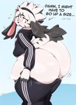 adidas_logo anthro ass_too_fat big_butt black_bottomwear black_clothing black_hoodie black_nose black_pants black_topwear blush bodily_fluids bottom_heavy bottomwear butt clothed clothing dialogue femboy fur hoodie huge_butt looking_at_own_butt looking_back looking_down male pants red_eyes simple_background solo sweat sweaty_butt text topwear undersized_clothing white_body white_fur yoga_pants kkoart adidas chase_(shootysylveon) felid feline felis hybrid lagomorph leporid mammal pantherine rabbit tiger 2024 english_text hi_res signature