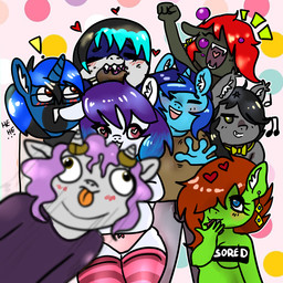 2_horns anthro apode blush bow_tie censored_nipples clothing derp_eyes ear_piercing ear_ring eating eyes_closed eyewear female floating_heart footwear gesture glasses group hair heart_eyes heart_symbol horn inner_ear_fluff laugh legless looking_at_another looking_at_viewer male multicolored_hair musical_note musical_symbol nude nude_anthro nude_female panties piercing ring_piercing serpentine simple_background singing smile smiling_at_viewer socks split_form symbol text tongue tongue_out tuft underwear waving waving_at_viewer wearing_glasses yelling anykoe hasbro my_little_pony mythology anguis_flake anykoe_(anykoe) dial_liyon meem nychi_(dial_liyon) shara_(charlyc95) aquatic bat_pony bicorn draconcopode earth_pony equid equine fish horse lamia mammal mythological_creature mythological_equine pony reptile scalie shark snake unicorn 1:1 absurd_res censored hi_res meme