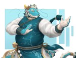 anthro asian_clothing blue_body chinese_clothing clothing east_asian_clothing eyebrows fighting_pose hair horn kung_fu male mature_male pose solo tail thick_eyebrows white_hair yellow_eyes caenedo lifewonders mythology tokyo_afterschool_summoners qinglong_(tas) dragon mythological_creature mythological_scalie scalie 2024