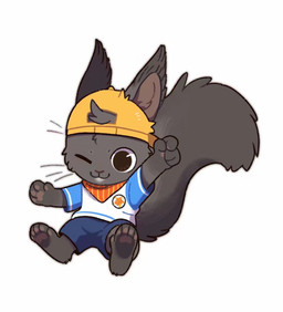 anthro blue_bottomwear blue_clothing blue_pants blue_shirt blue_t-shirt blue_topwear bottomwear cheek_tuft chibi closed_smile clothed clothing facial_tuft front_view fur glistening glistening_eyes grey_body grey_ears grey_fur grey_tail head_tuft male melanistic mouth_closed one_eye_closed pants pawpads shirt simple_background sitting smile solo t-shirt tail topwear tuft unsigned white_background white_clothing white_shirt white_t-shirt white_topwear young young_anthro young_male asnnonaka eurasian_red_squirrel mammal rodent sciurid tree_squirrel full-length_portrait portrait