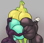 anthro big_breasts big_butt black_body breast_grab breasts butt female green_body group hand_on_breast huge_breasts purple_body thick_thighs trio yellow_eyes jovi_cap dotty_(jovi_cap) lisa_(jovi_cap) alligator alligatorid arthropod crocodilian lizard reptile scalie