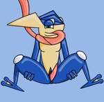 anthro erection genitals looking_at_viewer male nude open_mouth penis presenting simple_background solo tongue cometmystic21 nintendo pokemon comet_the_greninja amphibian frog generation_6_pokemon greninja pokemon_(species) digital_media_(artwork) hi_res