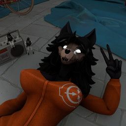 5_fingers anthro bicycle big_breasts black_body black_ears black_hair black_inner_ear bone breasts clothed clothed_anthro clothed_female clothed_human clothed_male clothing electronics female female_anthro fingers fully_clothed fully_clothed_human fully_clothed_male fur gesture glowing glowing_eyes group hair hand_gesture human_on_anthro interspecies larger_anthro larger_female looking_at_viewer lying male male/female male_human micro on_back open_mouth orange_clothing radio sharp_teeth sitting size_difference skull skull_head smaller_human smaller_male standing teeth trio v_sign vehicle white_eyes cynthiaacid da.nilkaz_(modeler) scp_foundation scp-1471-a scp-1471-a_(da.nilkaz) canid canine cryptid human malo mammal monster 1:1 2025 3d_(artwork) absurd_res blender_(artwork) digital_media_(artwork) hi_res