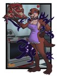 5_fingers 5_toes anthro appliance apron apron_only blood bodily_fluids body_horror breasts clothing eyes_everywhere feet female fingers gore guts heart_symbol kitchen_appliance organs oven tentacles toes grymmbadger jade_(tenpoundhammer) eldritch_abomination mammal mustelid otter tentacle_creature 3:4