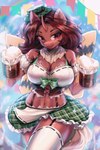 anthro beverage big_breasts bottomwear breasts cleavage clothed clothing female female_anthro holding_object kemono pattern_bottomwear pattern_clothing pattern_skirt plaid plaid_bottomwear plaid_clothing plaid_skirt skirt solo hikerumin hasbro my_little_pony flechette equid equine mammal 2:3 absurd_res colorful_theme digital_media_(artwork) digital_painting_(artwork) hi_res huge_filesize