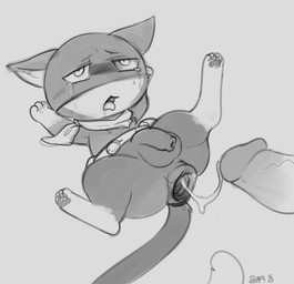 after_anal after_sex anthro anus balls belt black_body black_fur bodily_fluids butt chibi cum cum_in_ass cum_inside duo erection foreskin fur gaping gaping_anus genital_fluids genitals humanoid_genitalia humanoid_penis kerchief male male/male mask open_mouth pawpads paws penis solo_focus tears tongue tongue_out white_body white_fur slimefur atlus megami_tensei persona_(series) persona_5 sega morgana_(persona) domestic_cat felid feline felis human mammal tuxedo_cat 2018 digital_media_(artwork) monochrome