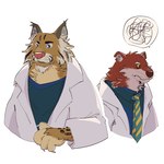 1:1 2022 4_fingers anthro biped bobcat brok_the_investigator clothing cowcat_games dr._hush dr._mink duo felid feline fingers hi_res kemono lynx mammal mink mustelid musteline necktie red_body shirt simple_background tiansxq topwear true_musteline white_background